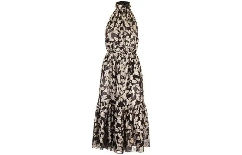 SAINT LAURENT Lavallière Metallic Floral Fil Coupé Chiffon Dress