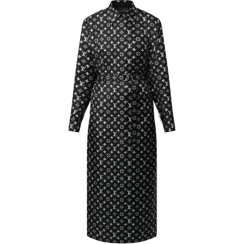 LOUIS VUITTON Monogram Silk Shirt Dress