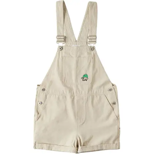 Vans X HIRONO joint model SS24 brand logo comfortable adjustable mid-waist suspender jumpsuit for women, oatmeal color