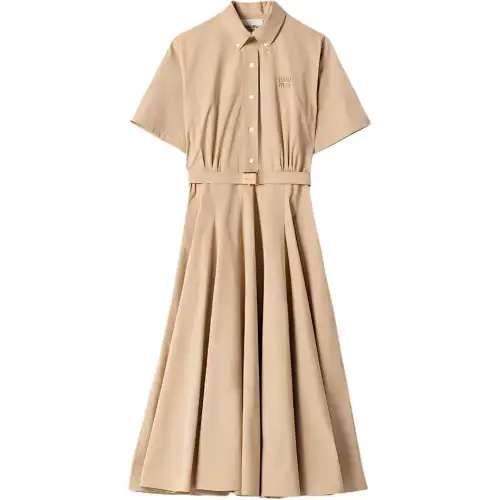 MIU MIU Short Sleeved Dress Women's Khaki