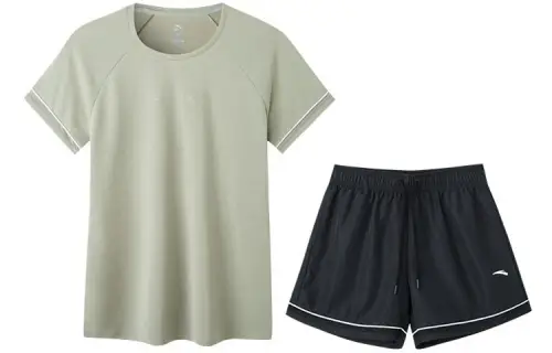 ANTA Variety Training Collection Casual Suits Women's Light Mulberry Green Crew Neck Moderate Short