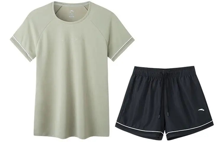 ANTA Variety Training Collection Casual Suits Women's Light Mulberry Green Crew Neck Moderate Short