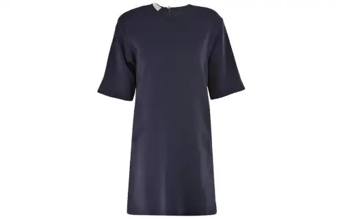 GUCCI Short Sleeved Dresses Women's Dark Blue Crew Neck Moderate Short