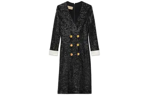GUCCI Long Sleeved Dresses Women's Black V Neck Moderate Mid Length