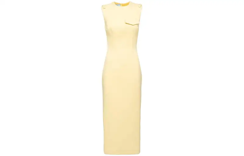 PRADA Sleeveless Dresses Women's Cream Crew Neck Moderate Mid Length