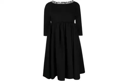 PRADA Short Sleeved Dresses Women's Black Crew Neck Moderate Mid Length
