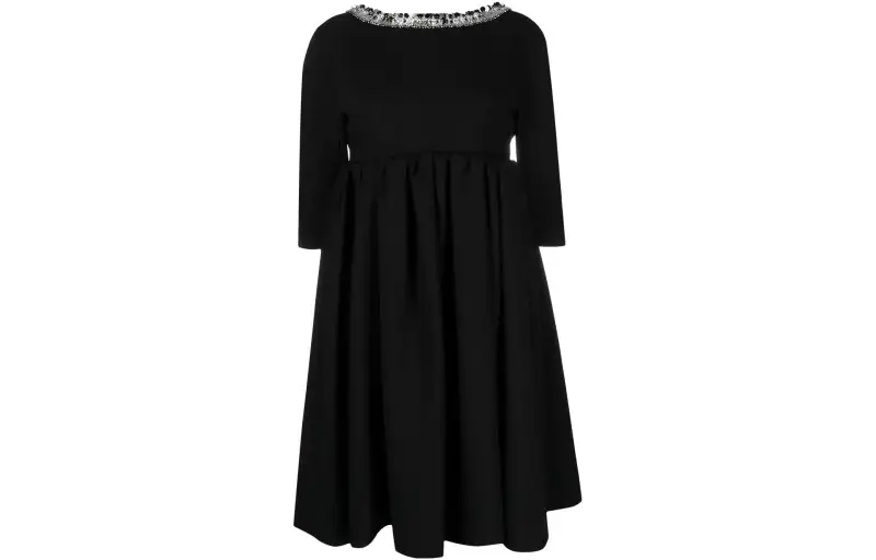 PRADA Short Sleeved Dresses Women's Black Crew Neck Moderate Mid Length