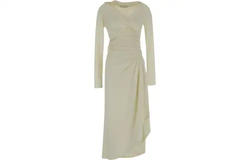 OFF WHITE Ruched Long Sleeved Dress