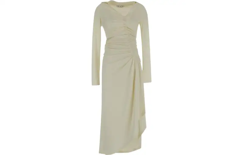 OFF WHITE Ruched Long Sleeved Dress