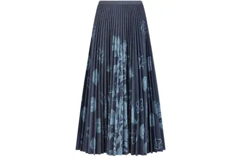 DIOR Quarterly New Products Casual Long Skirts Women's Marine Blue Moderate Mid Length Pleated Skirt