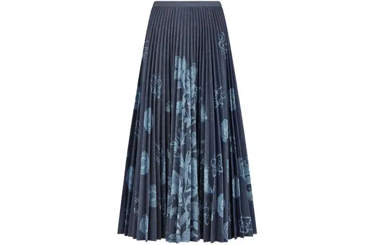DIOR Quarterly New Products Casual Long Skirts Women's Marine Blue Moderate Mid Length Pleated Skirt