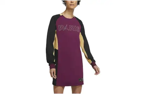 Jordan Long Sleeved Dresses Women's Purple Crew Neck Moderate Short