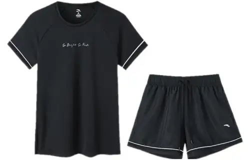 ANTA Variety Training Collection Casual Suits Women's Black Crew Neck Moderate Short