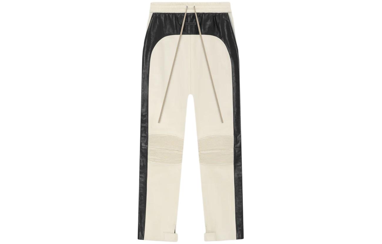 Fear of God SS24 Season 8 Series FEAR OF GOD Leather Moto Stripe Pant Spliced Loose Drawstring Straight Leather Pants Women's Cream/Cream color