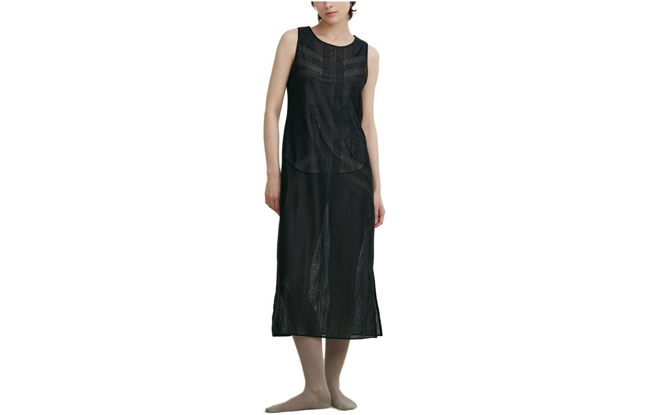 UNIQLO X MAME KUROGOUCHI Sleeveless Dresses Women's Black Crew Neck Moderate Long