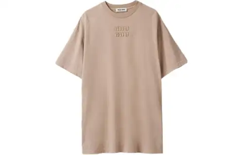 MIU MIU SS24 Short Sleeved Dress Women's Camel
