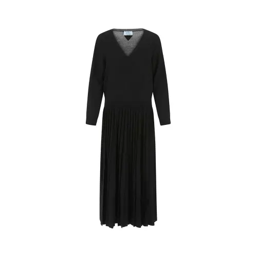 PRADA V neck Pleated Dress