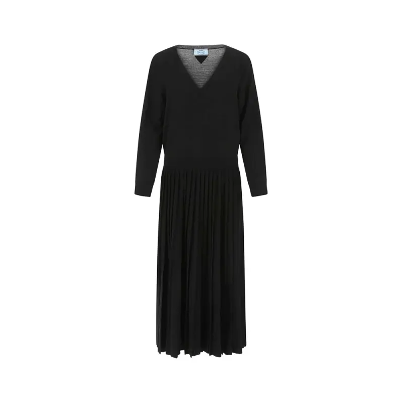 PRADA V neck Pleated Dress