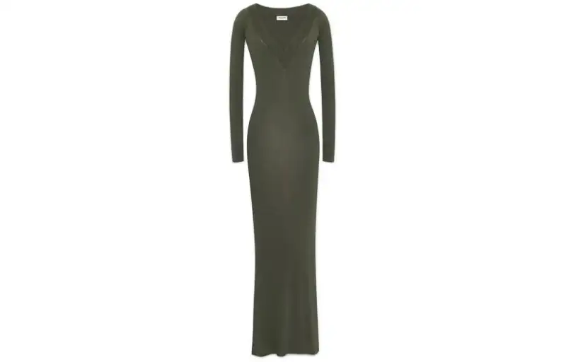 SAINT LAURENT V Neck Knitted Long Dress