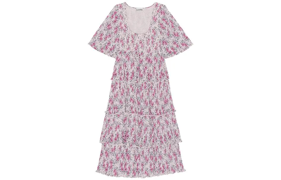 Ganni pleated floral-print midi dress