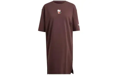 Adidas Originals X Hello Kitty Short Sleeved Dresses Women's Brown Crew Neck Moderate Short