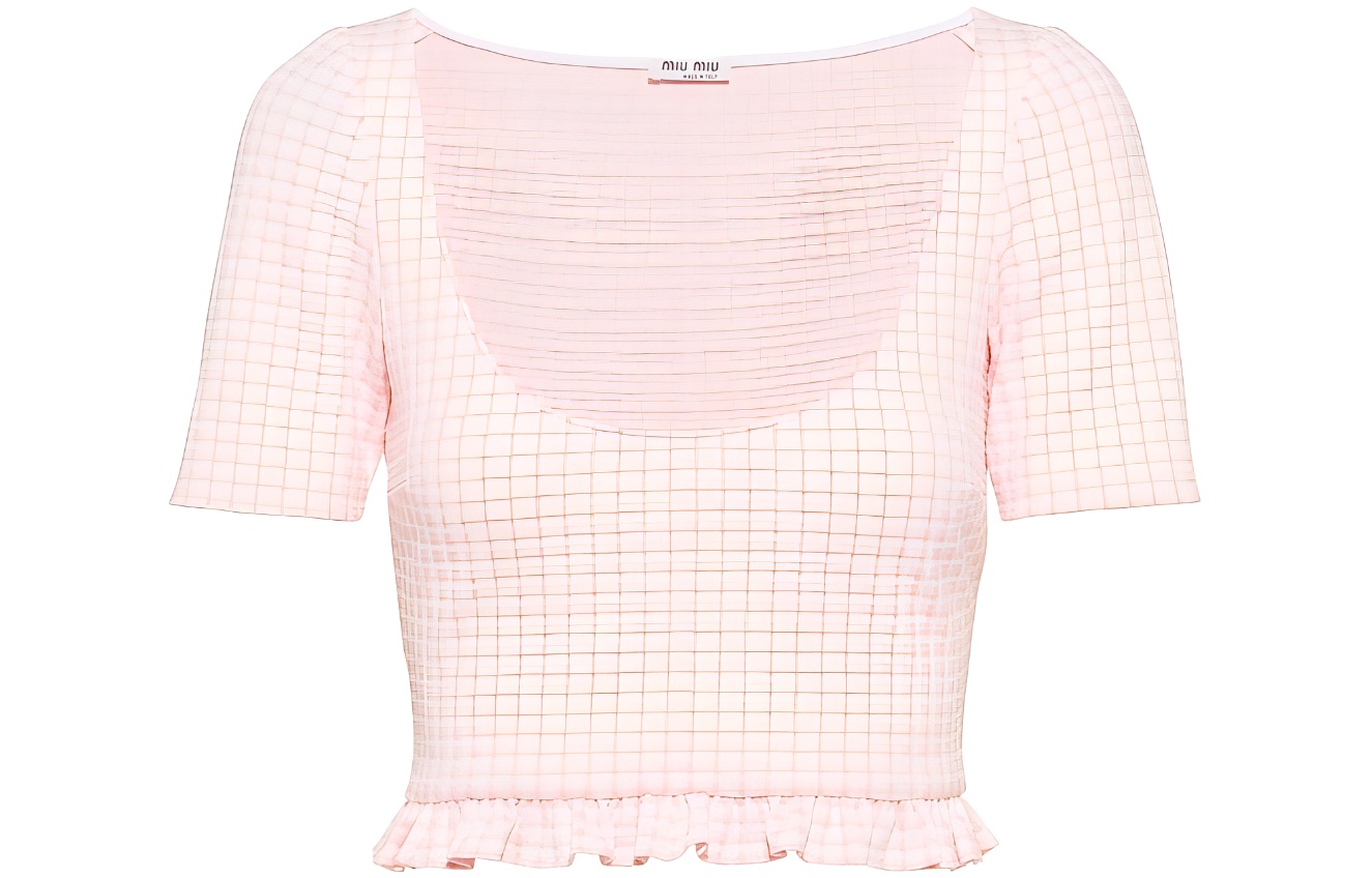 MIU MIU Miu Miu SS22 Plaid Short Sleeve T-shirt Cropped Top Women's Pink