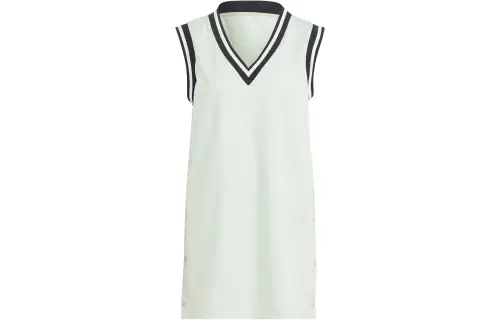 Adidas Originals Sleeveless Dresses Women's Linen Green V Neck Moderate Short