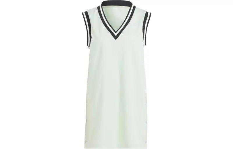 Adidas Originals Sleeveless Dresses Women's Linen Green V Neck Moderate Short
