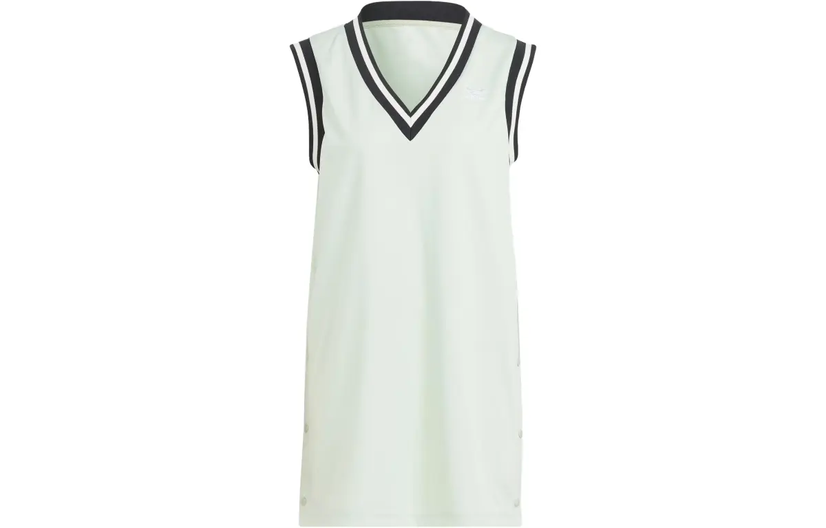 Adidas Originals Sleeveless Dresses Women's Linen Green V-neck Moderate Short