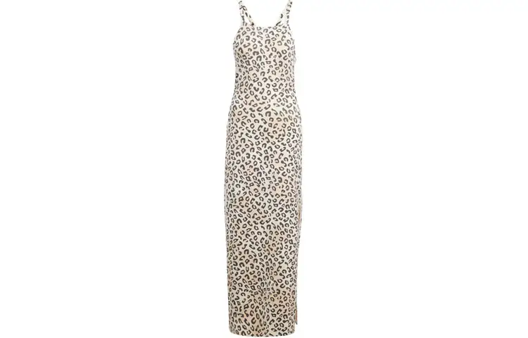 Adidas Originals Leopard Luxe 3 Stripes Maxi Dress Slip Dress Women's White