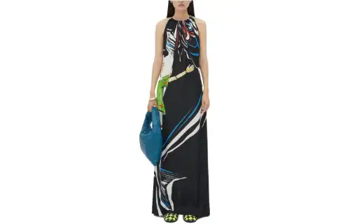 Bottega Veneta Printed Viscose Dress With Knot Detail At Neck Sleeveless Dress Women's Black
