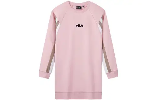 FILA Long Sleeved Dresses Women's Sand Leather Pink Crew Neck Moderate Mid Length