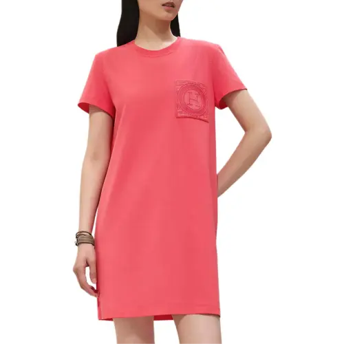 HERMES Short Sleeved Dress Women's Vermilion