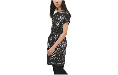 HERMES Short Sleeved Dresses Women's Obsidian Gray Crew Neck Moderate Short