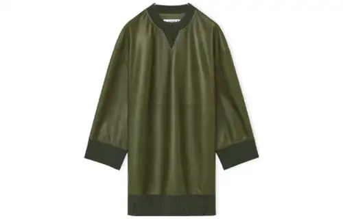 LOEWE Long Sleeved Dresses Women's Dark Khaki Green Crew Neck Moderate Short