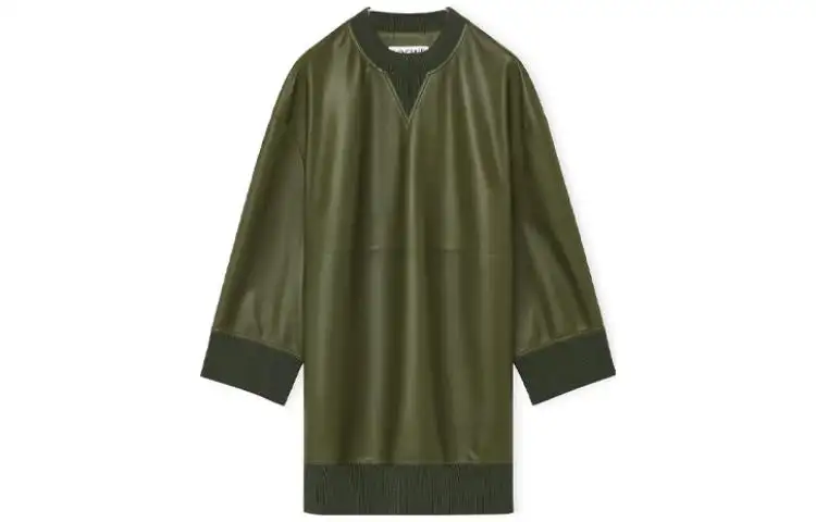 LOEWE Long Sleeved Dresses Women's Dark Khaki Green Crew Neck Moderate Short