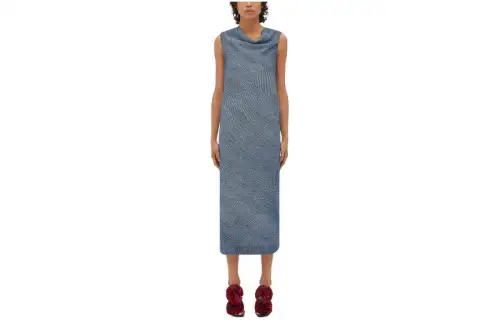 Bottega Veneta Printed Denim Viscose Dress Women's Marine Blue