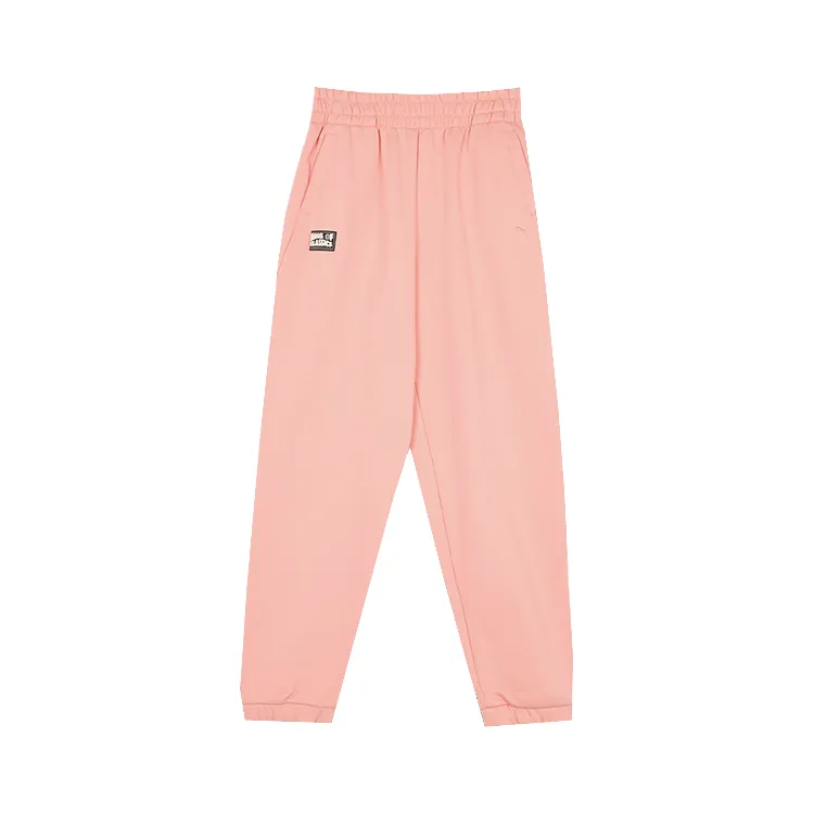 PUMA CLASSICS Fleece Lined Thermal Loose Fit Elastic Cuff Knitted Sweatpants Women's Fruit Powder