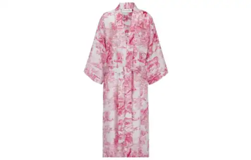 DIOR Long Sleeved Dresses Women's Pink V Neck Moderate Mid Length