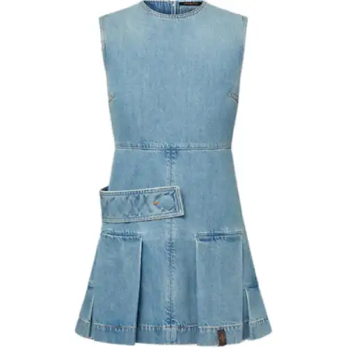 LOUIS VUITTON Denim Button Tab Pleat Dress