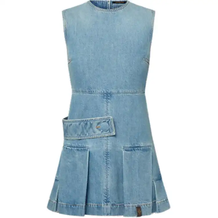 LOUIS VUITTON Denim Button Tab Pleat Dress