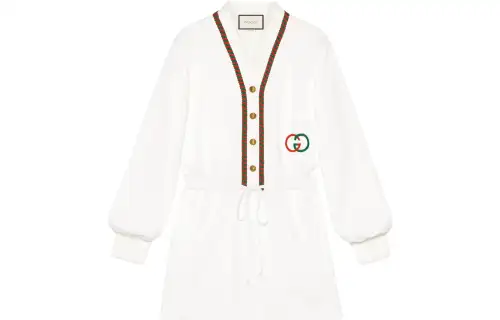 GUCCI Long Sleeved Dresses Women's White V Neck Moderate Short