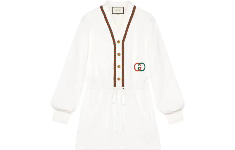 GUCCI Long Sleeved Dresses Women's White V Neck Moderate Short