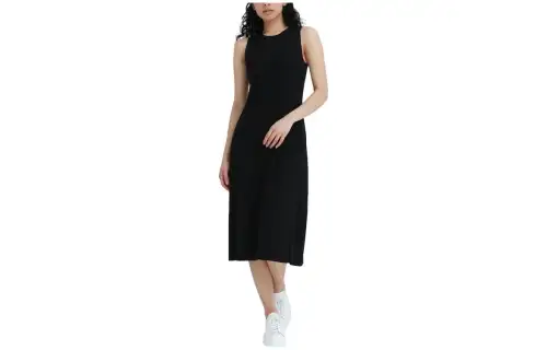 UNIQLO Sleeveless Dresses Women's Black Crew Neck Moderate Mid Length