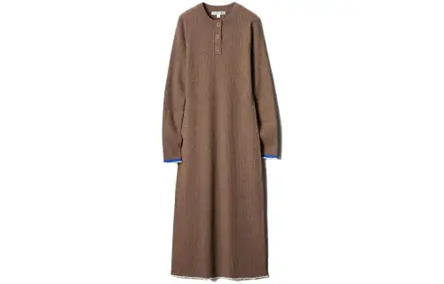 UNIQLO X JW Anderson Uniqlo Jw Anderson Co Branded Series Long Sleeved Dresses Women's Dark Khaki Crew Neck Moderate Mid Length