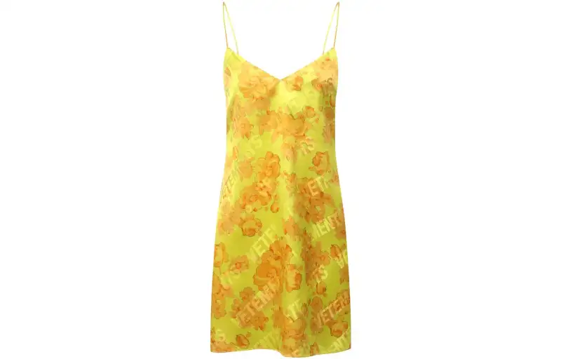 Vetements Slip Dresses Women's Yellow V Neck Moderate Mid Length