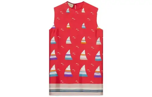 GUCCI Sleeveless Dresses Women's Red Crew Neck Short