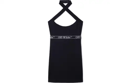 OFF-WHITE Elastic black dress, flowered, slim fit, cut