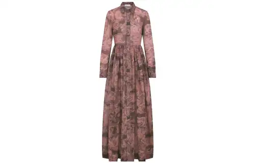 DIOR Long Sleeved Dresses Women's Russet Square Collar Long