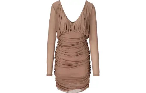 SAINT LAURENT V-Neck Draped Long-Sleeved Dress